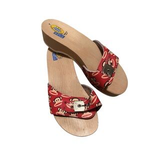 Unique vintage Dr. Scholls Paul Frank Wood/ Leather Sandals!